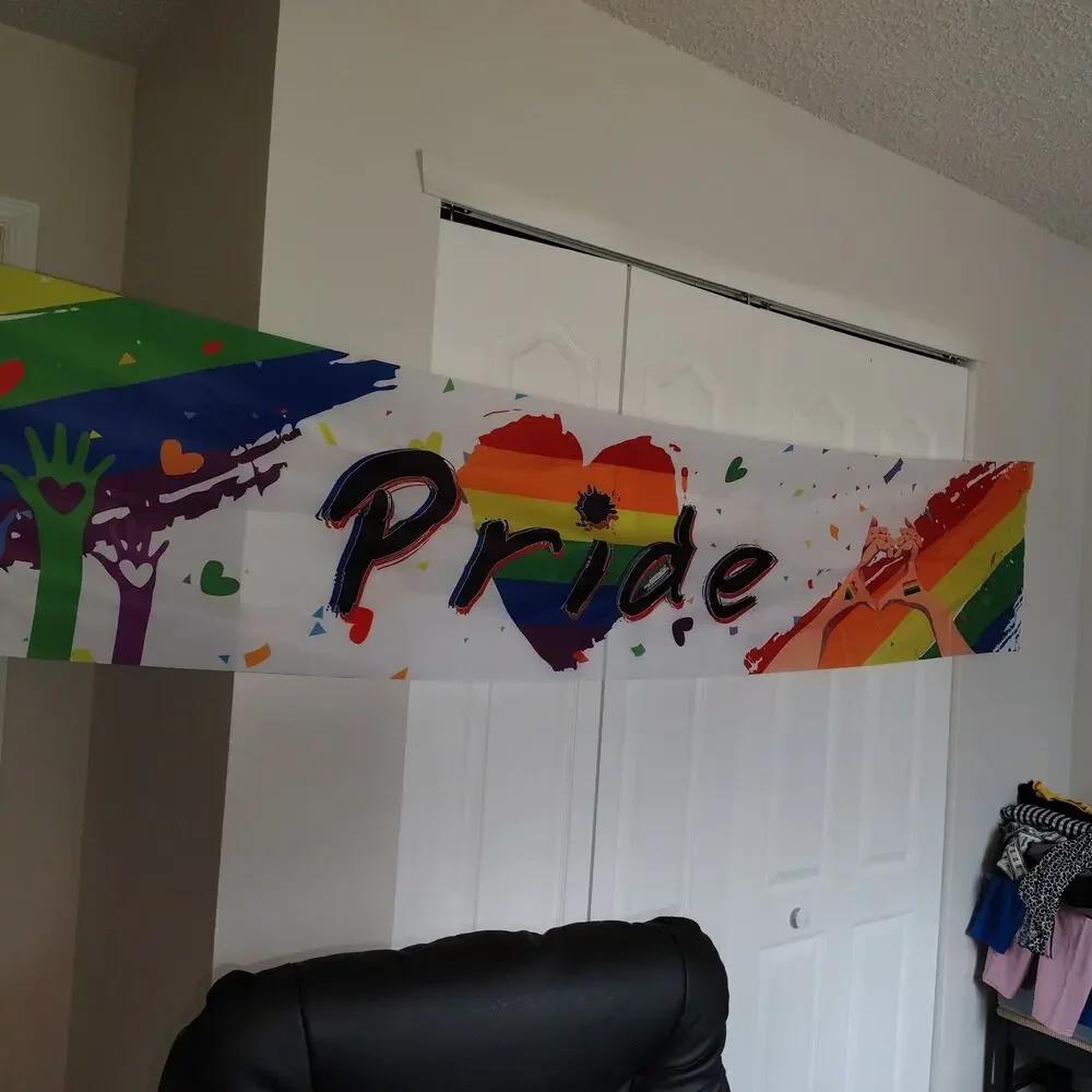 BEAUTIFUL PRIDE BANNER - 10 FEET LONG!  LIGHT NYLON WITH PRIDE GRAPHICS - NWT